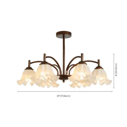 Bronze Floral Glass Semi Flush Mount Chandelier Retro #size