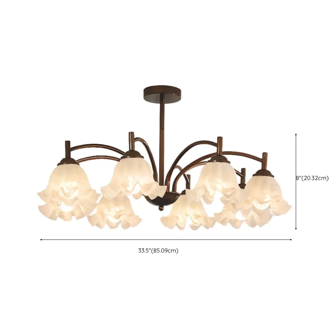 Bronze Floral Glass Semi Flush Mount Chandelier Retro Image - 14