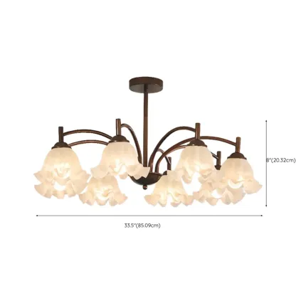 Bronze Floral Glass Semi Flush Mount Chandelier Retro Image - 14