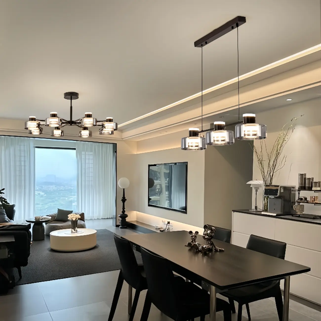 Modern Black Circle Round Glass LED Chandelier Image - 2 | homeyfad