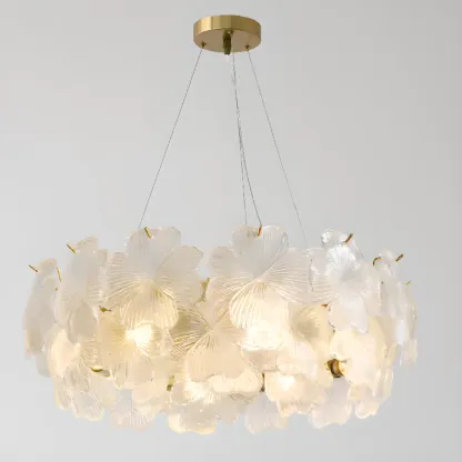 Gold Glass Floral Modern Crystal Chandelier Light Image - 2