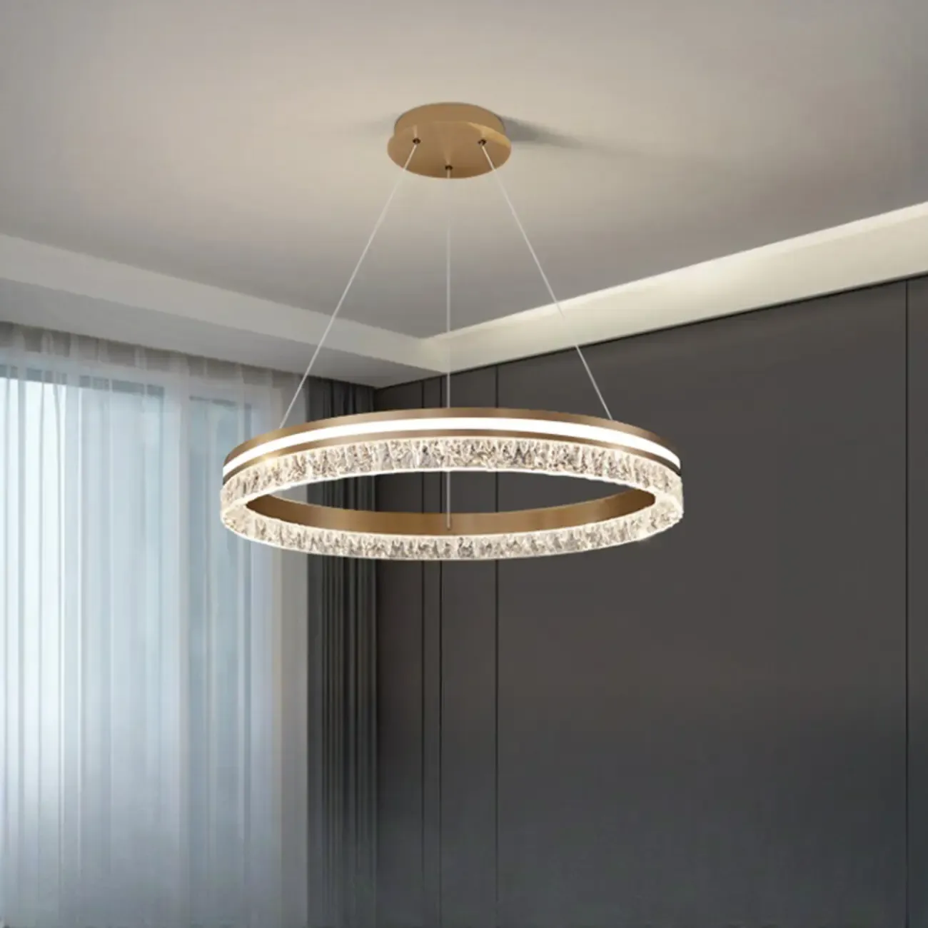 Gold Crystal Circular Metal Chandelier Modern Design Image - 1