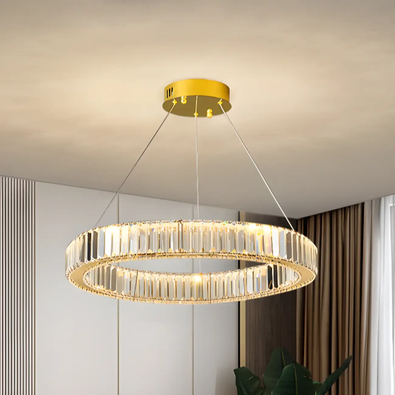 Gold Glass Circular Crystal Modern Chandelier Light Image - 3
