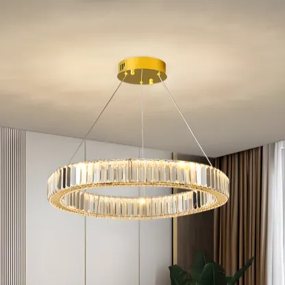 Gold Glass Circular Crystal Modern Chandelier Light Image - 3