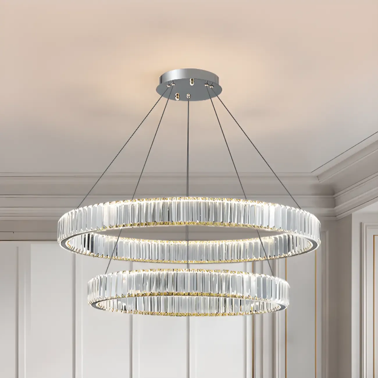 Gold Glass Circular Crystal Modern Chandelier Light Image - 1