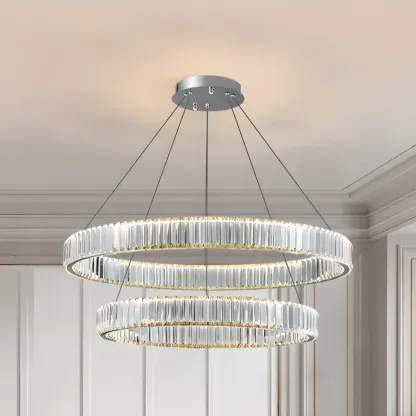 Gold Glass Circular Crystal Modern Chandelier Light Image - 1