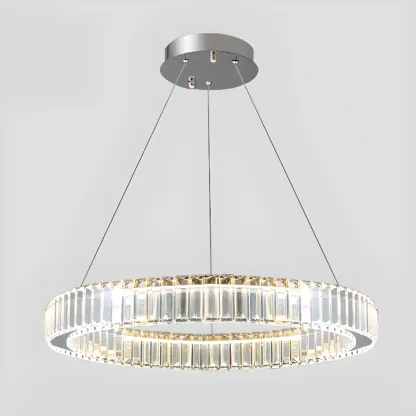 Gold Glass Circular Crystal Modern Chandelier Light Image - 7
