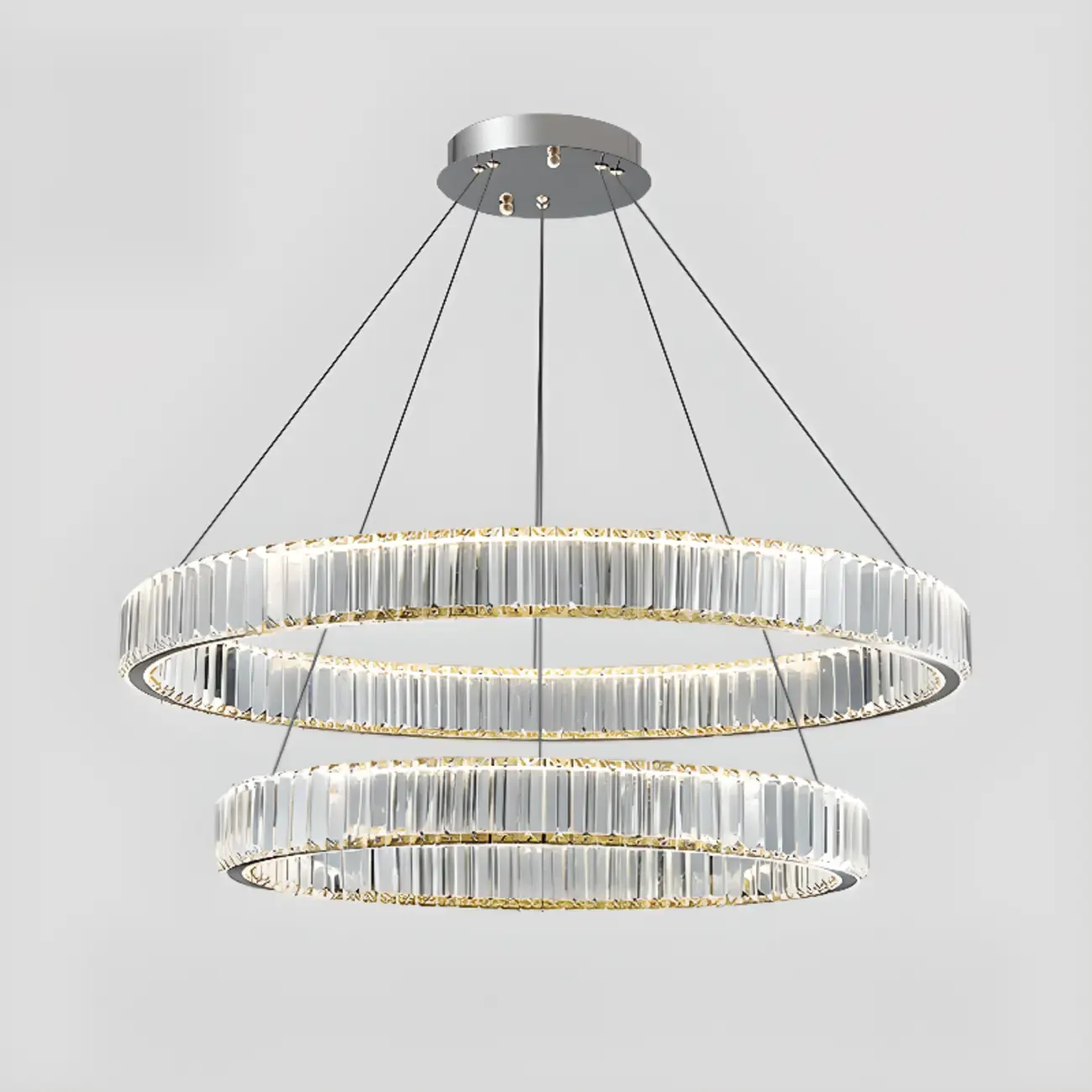 Gold Glass Circular Crystal Modern Chandelier Light Image - 11