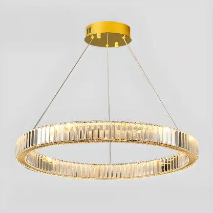 Gold Glass Circular Crystal Modern Chandelier Light Image - 15