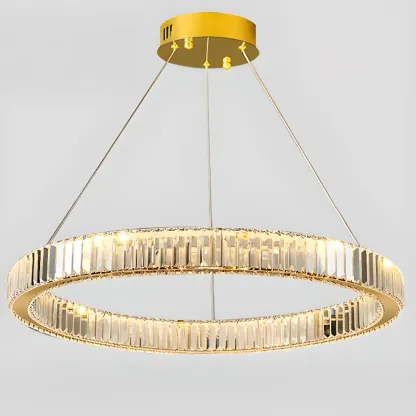 Gold Glass Circular Crystal Modern Chandelier Light Image - 16