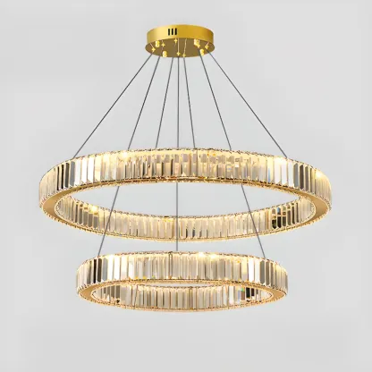 Gold Glass Circular Crystal Modern Chandelier Light Image - 18