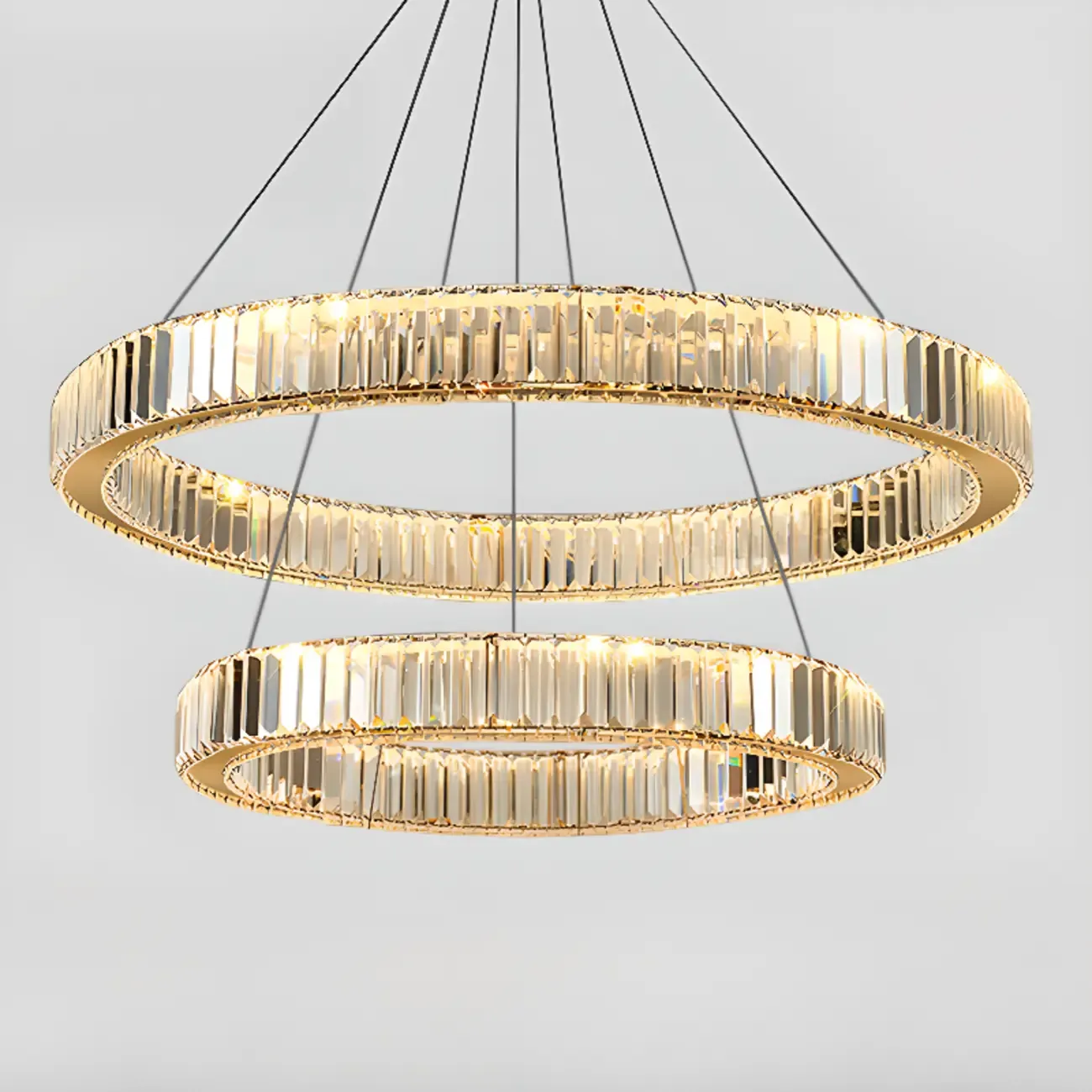Gold Glass Circular Crystal Modern Chandelier Light Image - 19