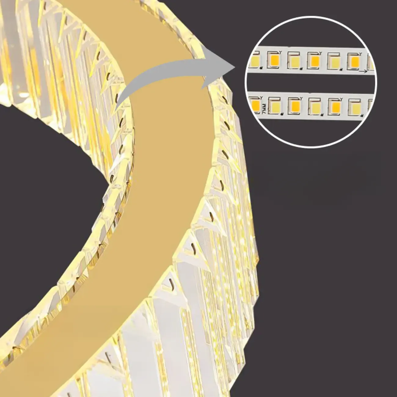 Gold Glass Circular Crystal Modern Chandelier Light Image - 22