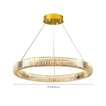 Gold Glass Circular Crystal Modern Chandelier Light Image - 25