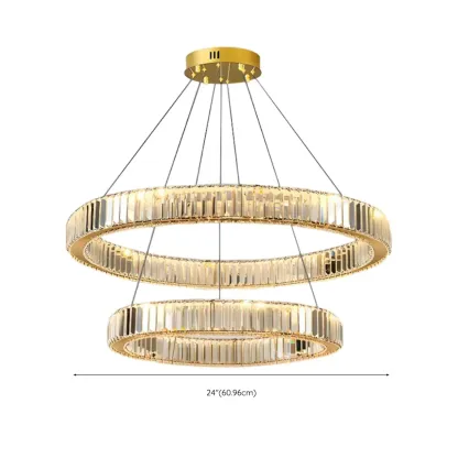 Gold Glass Circular Crystal Modern Chandelier Light Image - 28