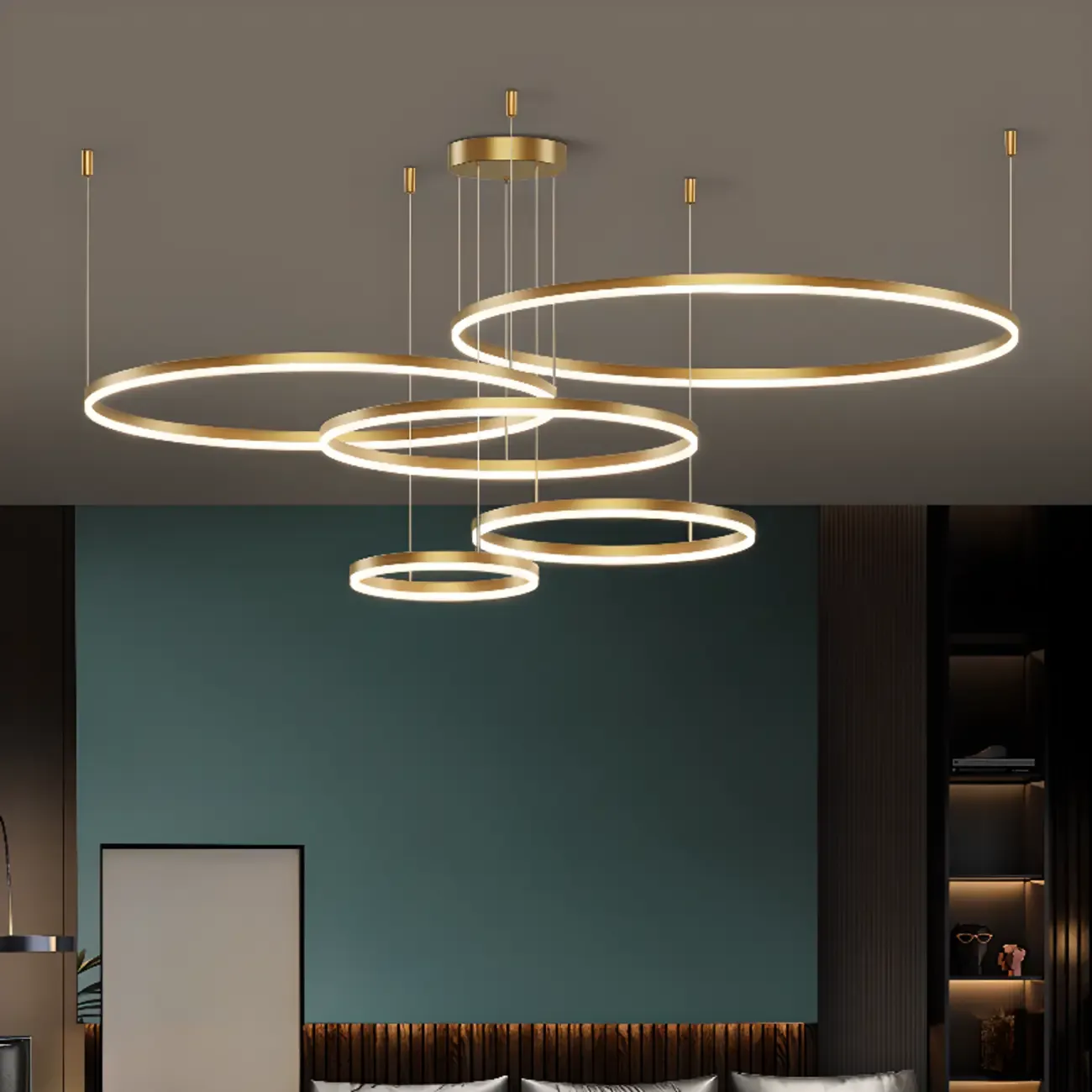 Modern Gold Multi-Circle Tiered Metal Ring LED Chandelier Image - 1