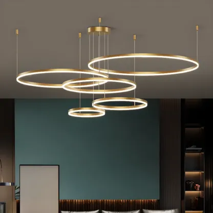 Modern Gold Multi-Circle Tiered Metal Ring LED Chandelier Image - 1