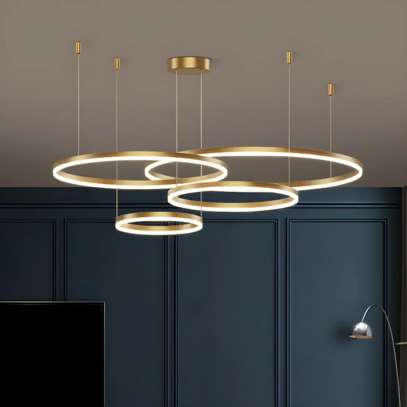 Modern Gold Multi-Circle Tiered Metal Ring LED Chandelier Image - 3