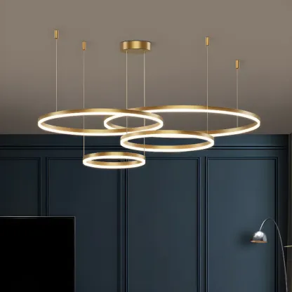 Modern Gold Multi-Circle Tiered Metal Ring LED Chandelier Image - 3