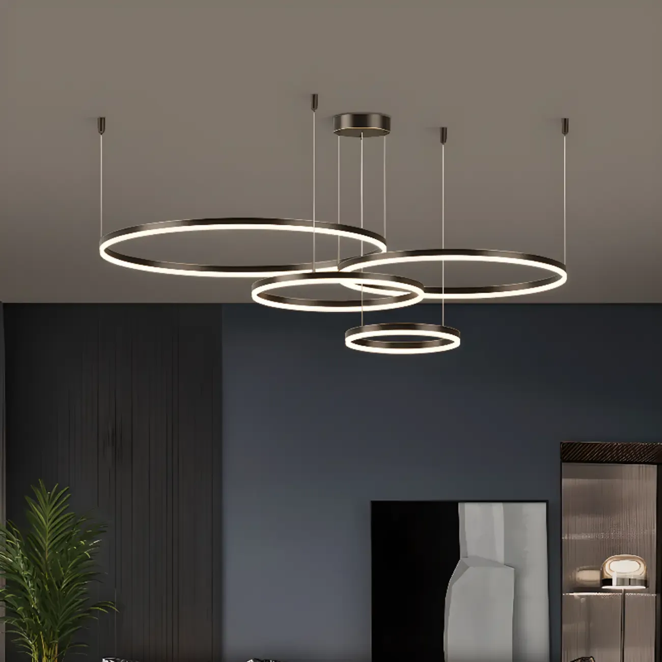 Modern Gold Multi-Circle Tiered Metal Ring LED Chandelier Image - 4