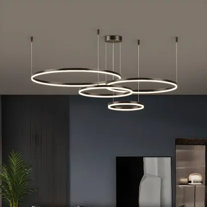 Modern Gold Multi-Circle Tiered Metal Ring LED Chandelier Image - 4