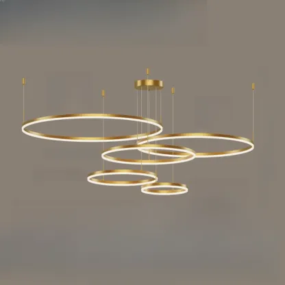 Modern Gold Multi-Circle Tiered Metal Ring LED Chandelier Image - 9