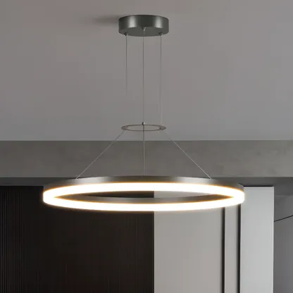 Black Circular Metal Ring Modern Chandelier Light Image - 1