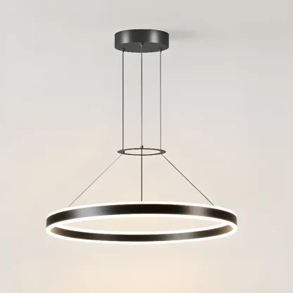 Black Circular Metal Ring Modern Chandelier Light Image - 5