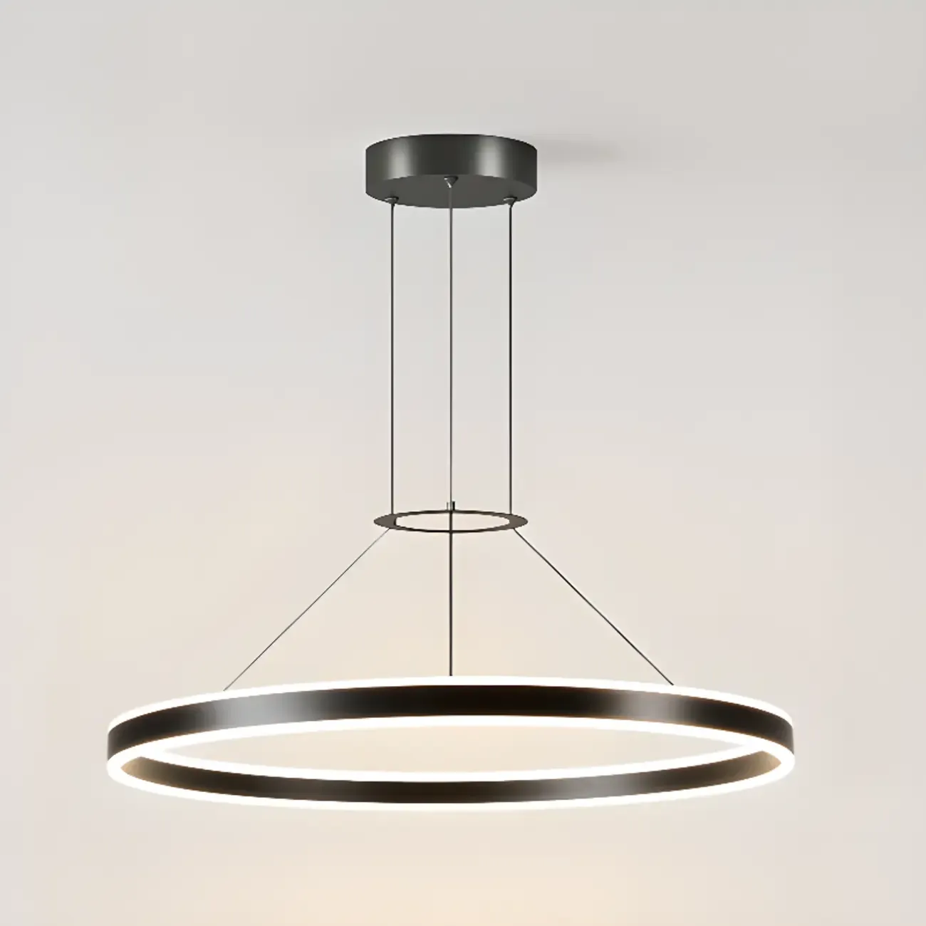 Black Circular Metal Ring Modern Chandelier Light Image - 6