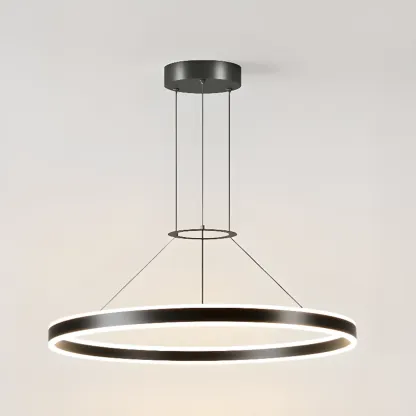 Black Circular Metal Ring Modern Chandelier Light Image - 6