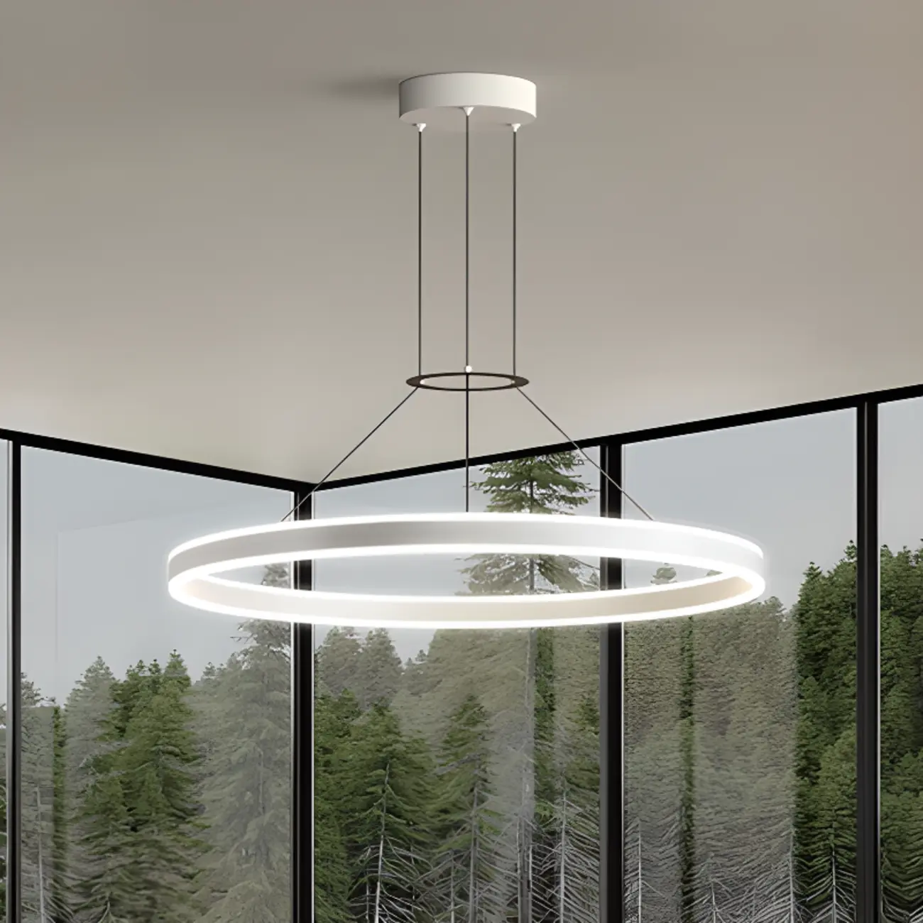 Black Circular Metal Ring Modern Chandelier Light Image - 2 | homeyfad