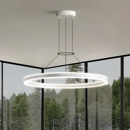 Black Circular Metal Ring Modern Chandelier Light Image - 2