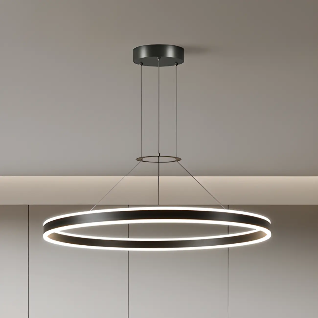 Black Circular Metal Ring Modern Chandelier Light Image - 3 | homeyfad