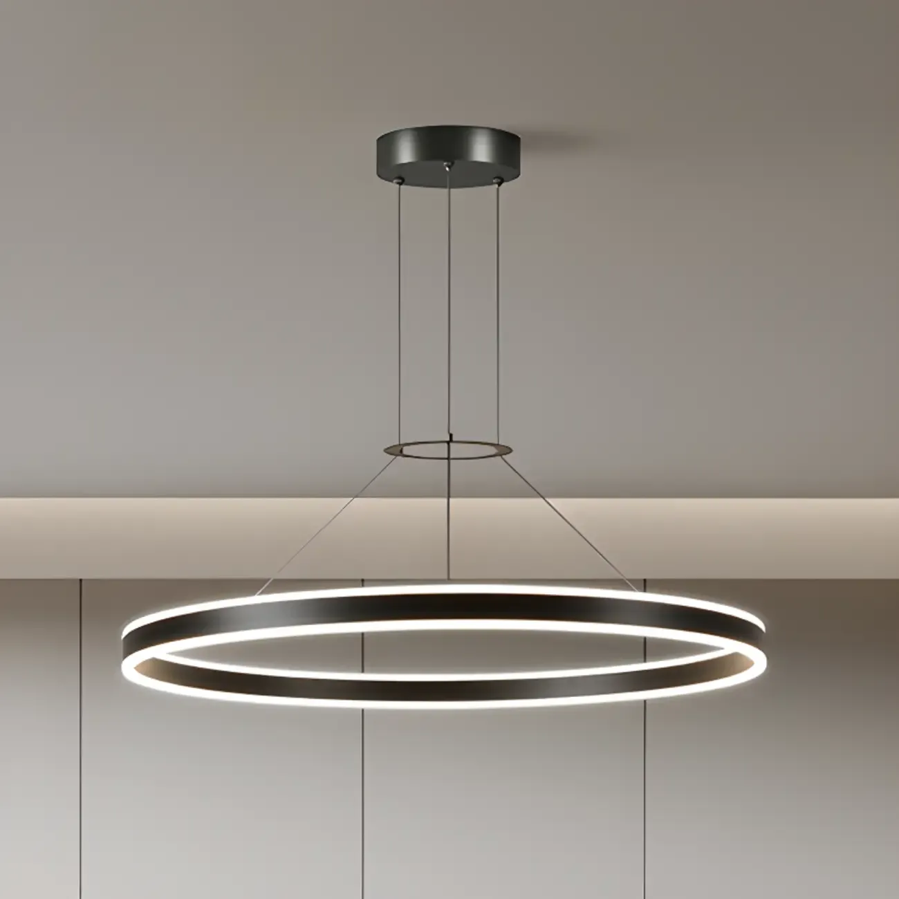 Black Circular Metal Ring Modern Chandelier Light Image - 3