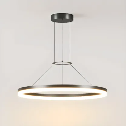 Black Circular Metal Ring Modern Chandelier Light Image - 10