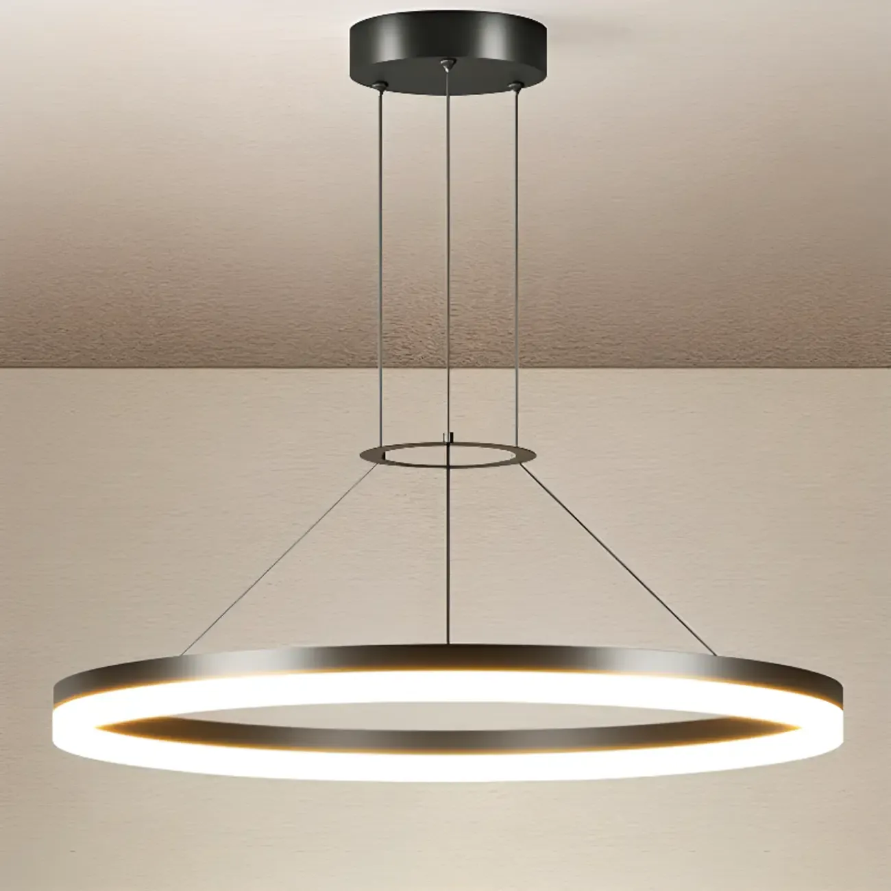 Black Circular Metal Ring Modern Chandelier Light Image - 11