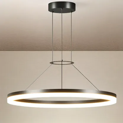 Black Circular Metal Ring Modern Chandelier Light Image - 11