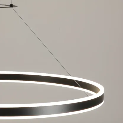 Black Circular Metal Ring Modern Chandelier Light Image - 14
