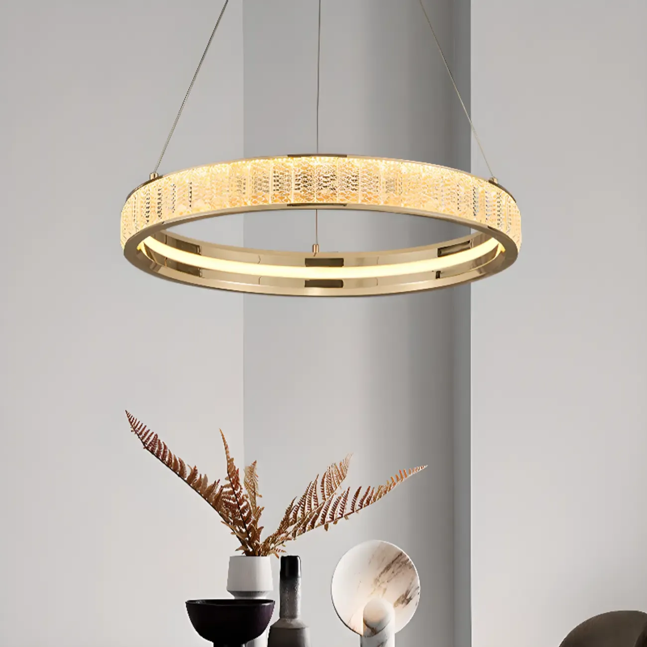 Gold Circular Crystal Chandelier with Modern Design Image - 1
