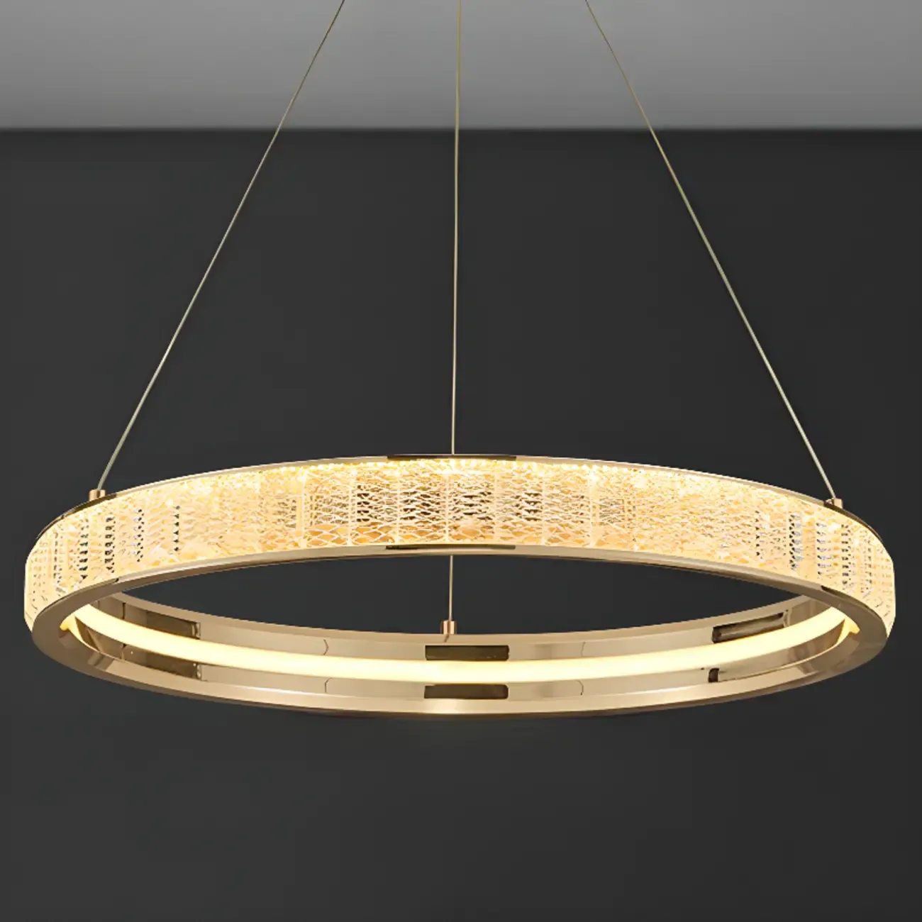 Gold Circular Crystal Chandelier with Modern Design Image - 6