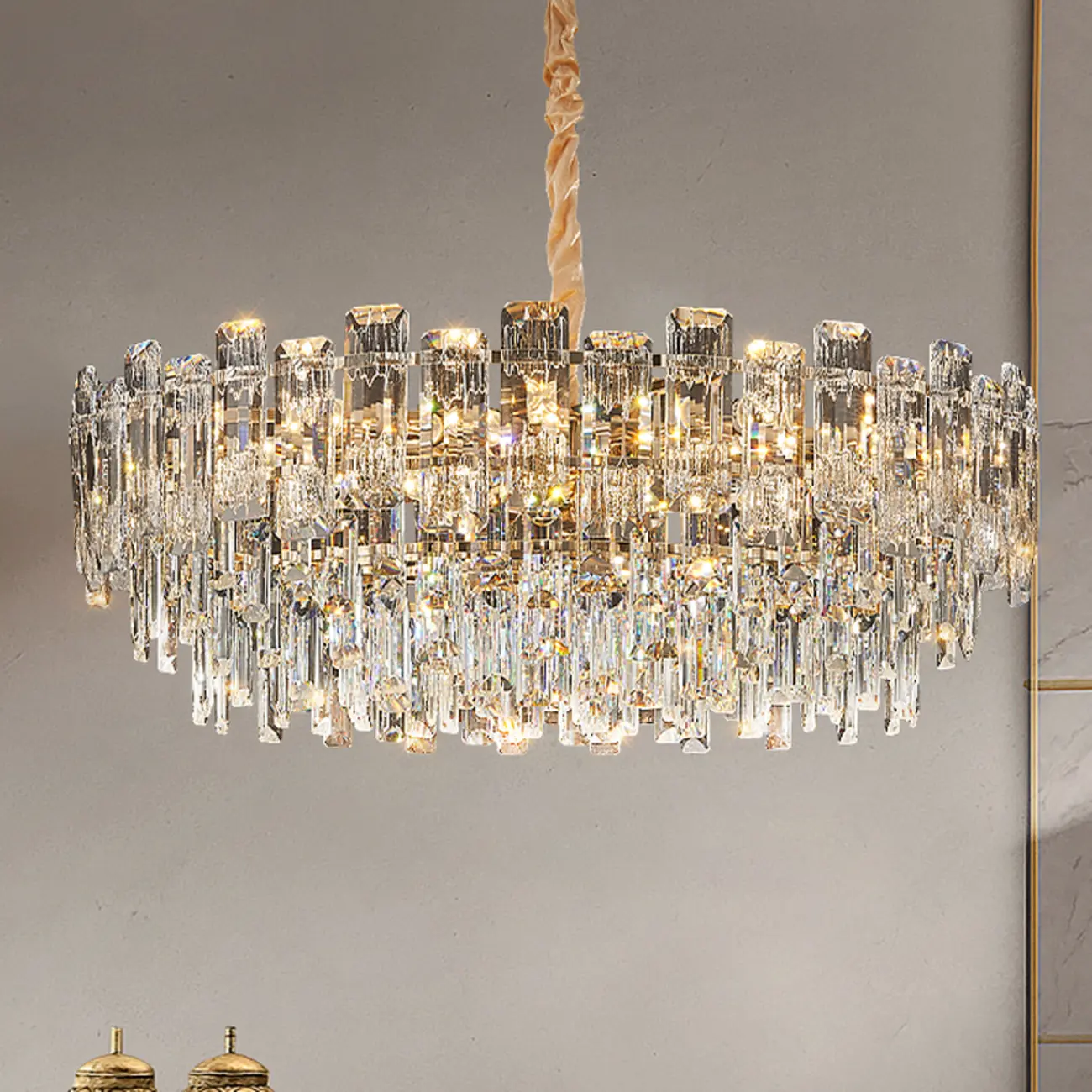 Gold Linear Crystal Chandelier Modern Design Image - 3 | homeyfad