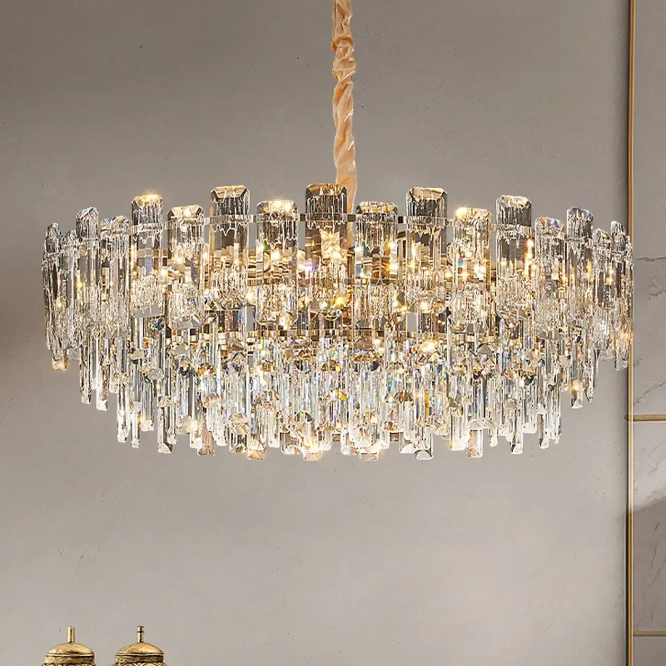 Gold Linear Crystal Chandelier Modern Design Image - 3