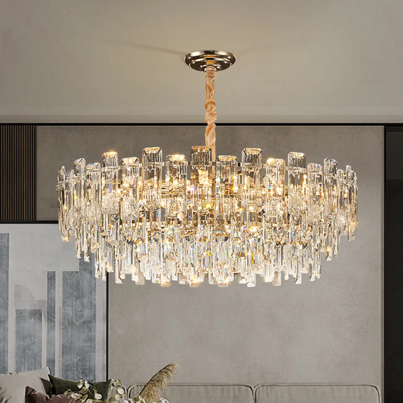 Gold Linear Crystal Chandelier Modern Design Image - 1 | homeyfad