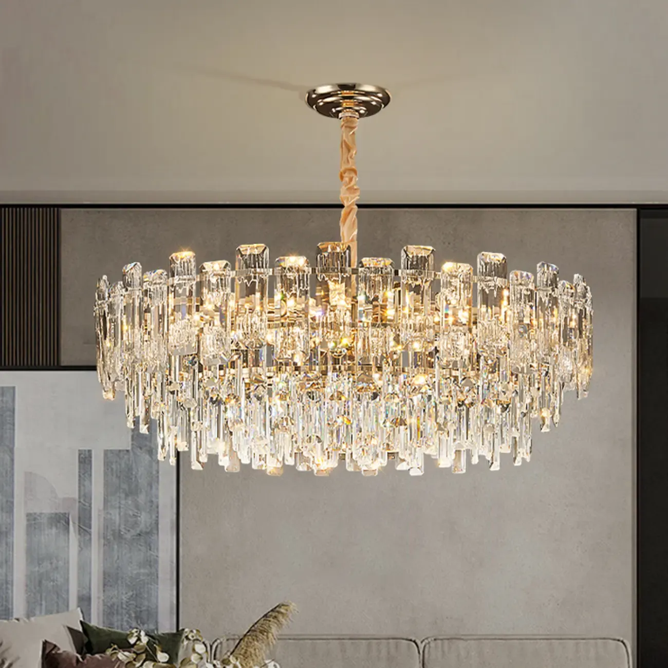 Gold Linear Crystal Chandelier Modern Design Image - 1