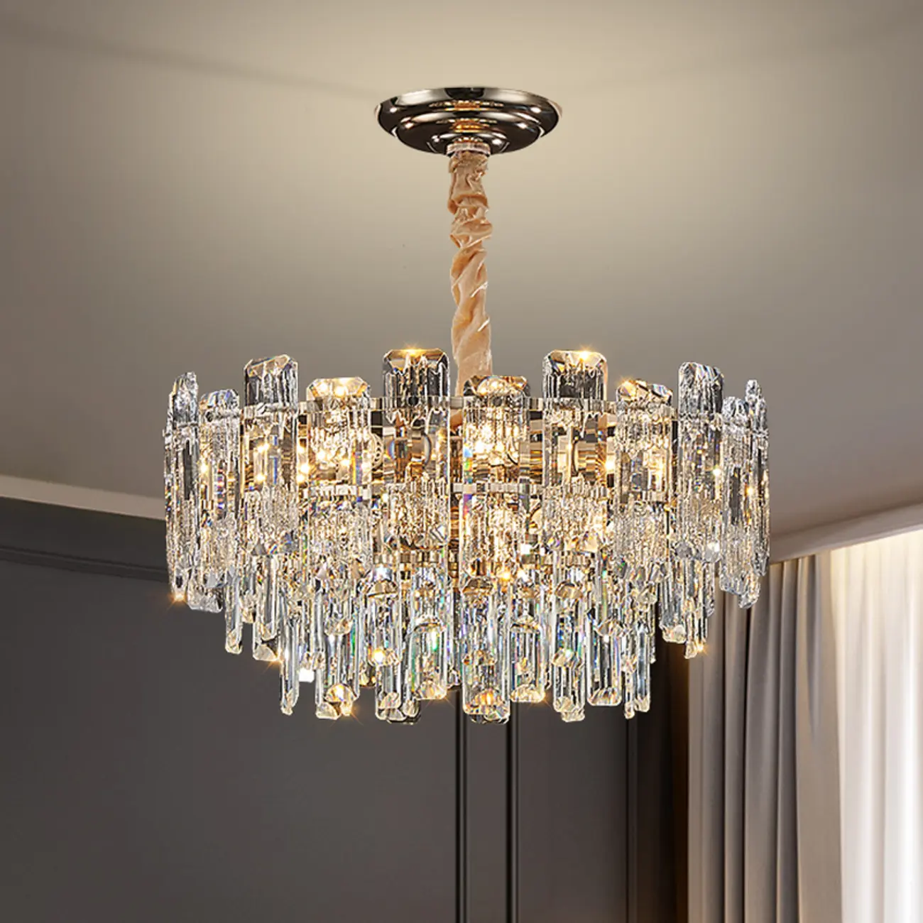 Gold Linear Crystal Chandelier Modern Design Image - 2 | homeyfad
