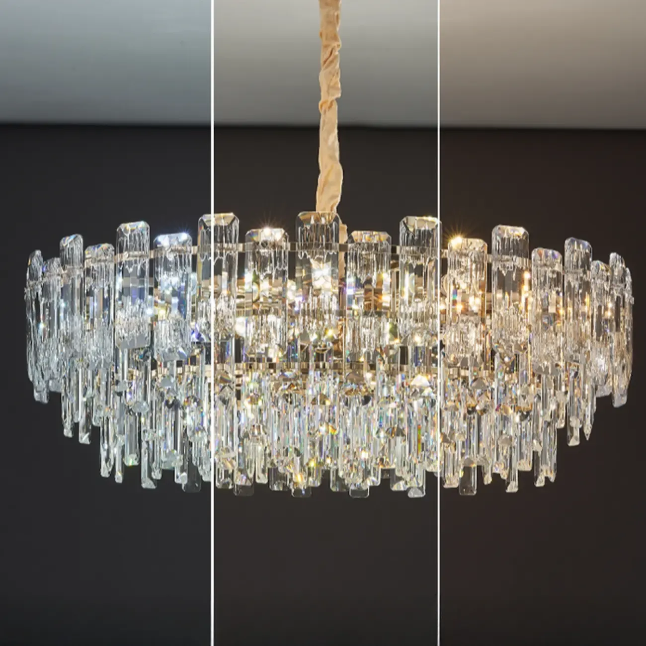 Gold Linear Crystal Chandelier Modern Design Image - 7
