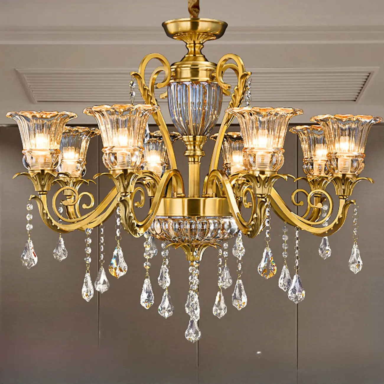 Gold Glass Crystal Chandelier Elegant Curved Luxury Image - 1 | homeyfad