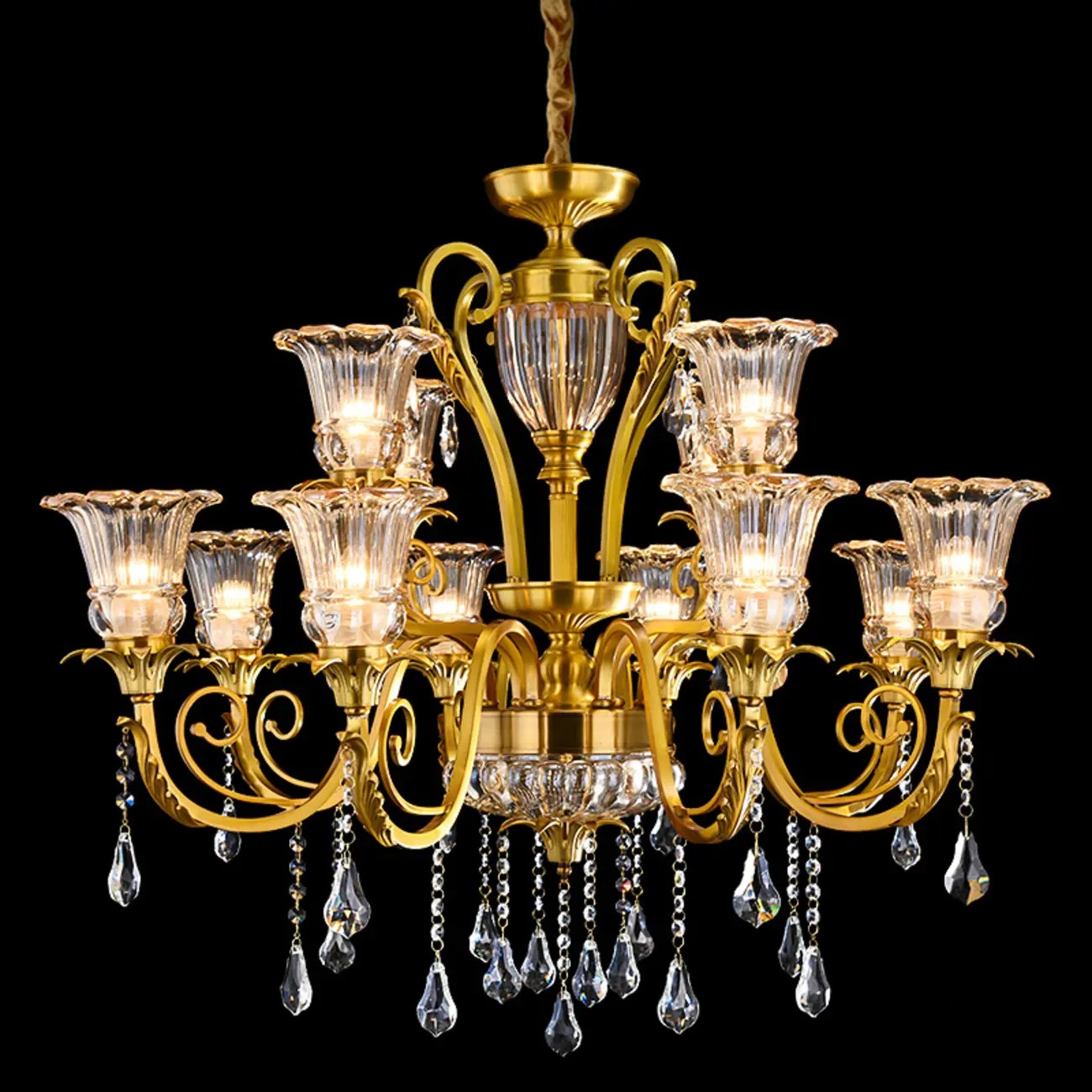 Gold Glass Crystal Chandelier Elegant Curved Luxury Image - 4 | homeyfad