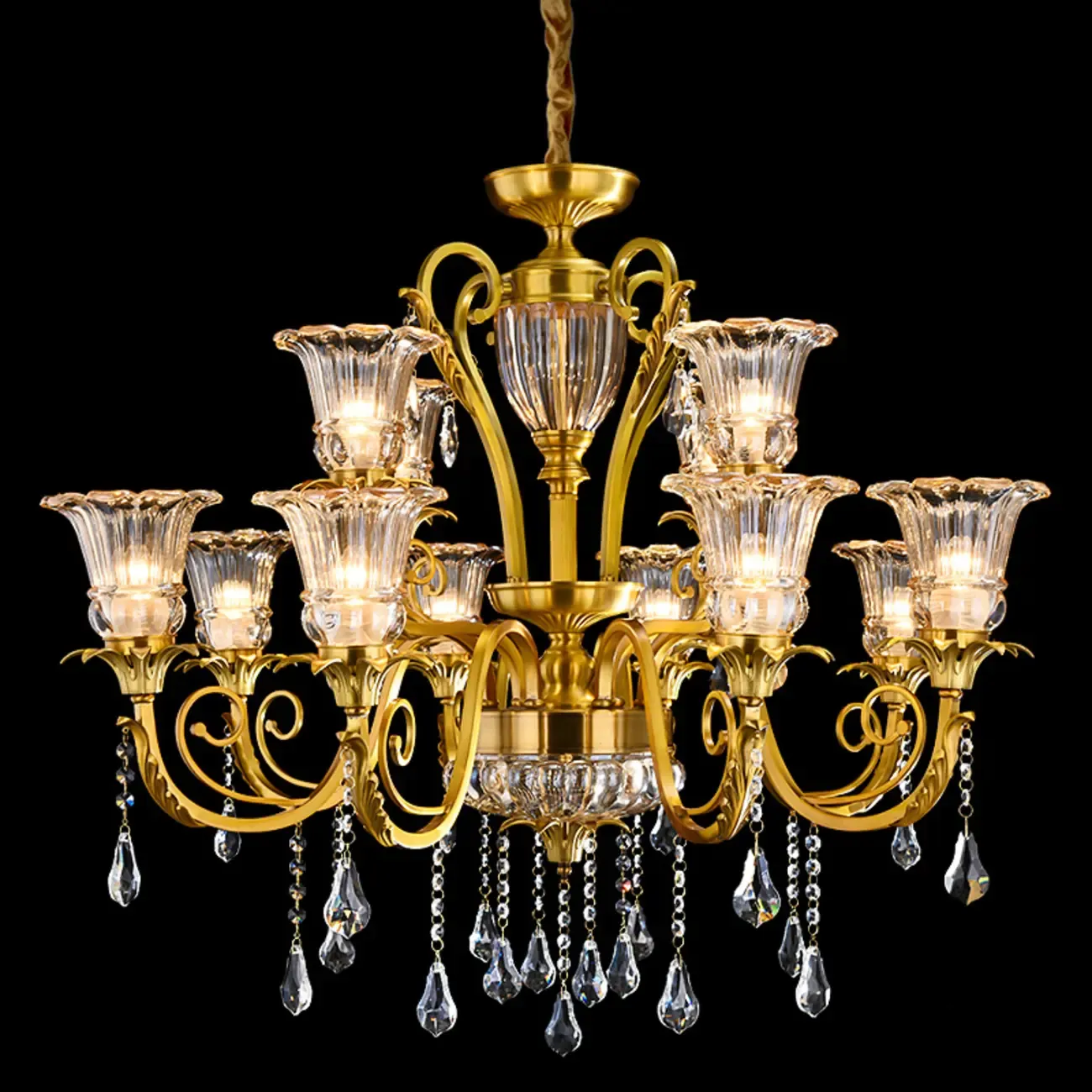 Gold Glass Crystal Chandelier Elegant Curved Luxury Image - 4