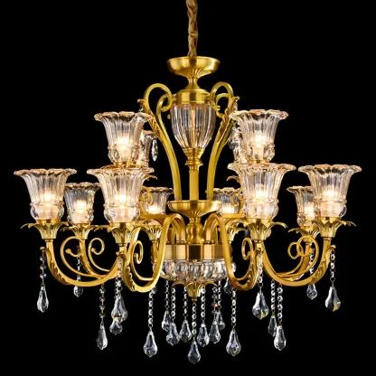 Gold Glass Crystal Chandelier Elegant Curved Luxury Image - 4